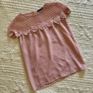 Lace Panel Blouse Business Casual Blush Pink
